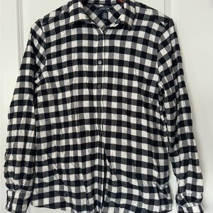 Lands' End Black and White Casual Button Down Shirt
